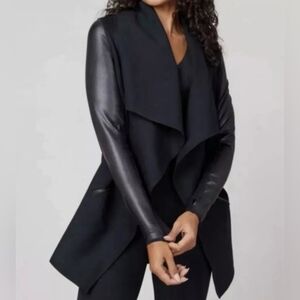 Spanx Convertible Drape Black Open Front Vegan Leather Ponte‎ Jacket Size XS New